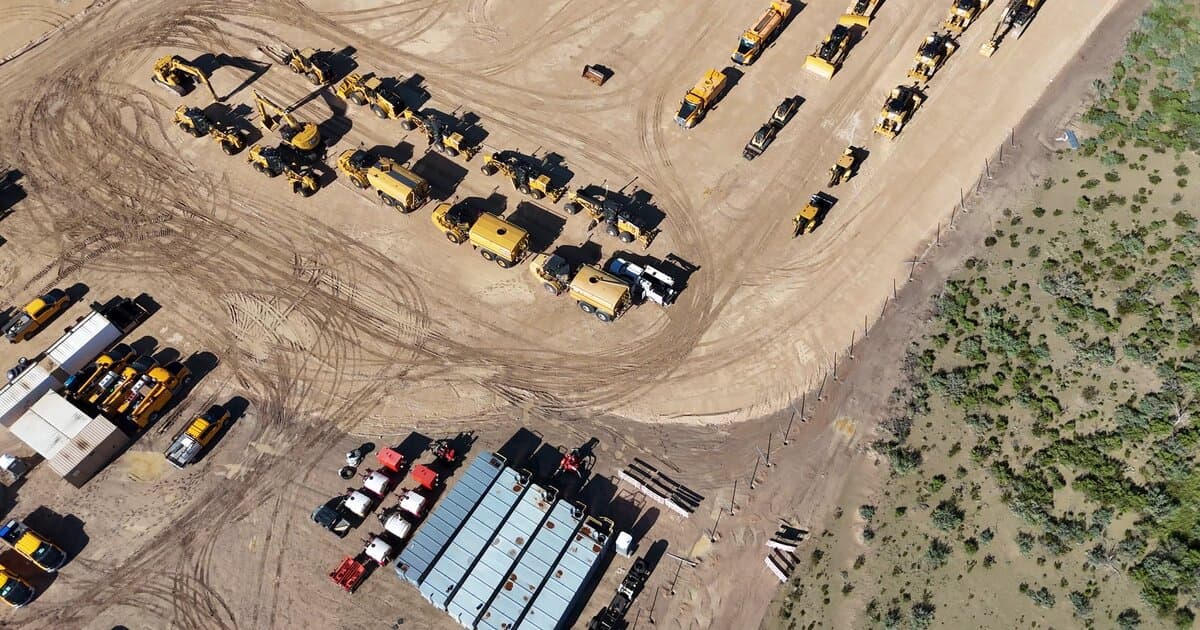 Aerial view of the contractor staging area outside Big Bend National Park
